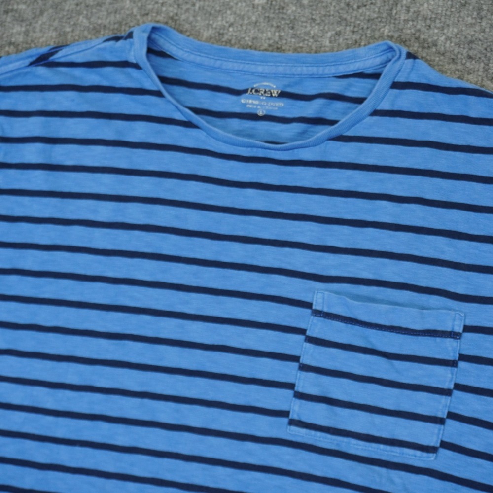 J.Crew Pocket T Shirt Mens Large Blue Striped Short Sleeve Garment Dyed Cotton